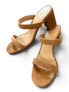 Soludos Suede Double Strap Mule Block Heel Sandal Tan Size 9
